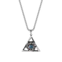 JewelryWe Schmuck Herren Halskette mit Edelstahl Auge Evil Eye 3 Hand Dreieck Anhänger & 22 Zoll Kette Vatertag Geschenk Blau von JewelryWe