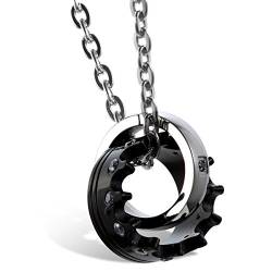 JewelryWe Schmuck Herren Krone Ring Edelstahl Partner-Anhänger mit 54cm Kette, Halskette Geschenke für Männer, Schwarz Silber, kostenlos Gravur von JewelryWe