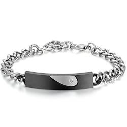 JewelryWe Schmuck Herren Love Herz Armband Edelstahl Bicolor Armbänder, schwarz Silber partnerarmband mit Zirkonia für Lieben Partner von JewelryWe