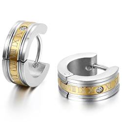 JewelryWe Schmuck Herren Ohrringe, Edelstahl, Römischen Ziffern Creolen Ohrstecker, Gold Silber von JewelryWe