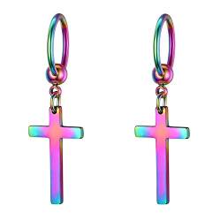 JewelryWe Schmuck Herren Ohrringe Kreuz, Edelstahl Poliert Kruzifix Ohrstecker Creolen Ohrhänger Geschenke für Männer Damen, Bunt Farbig von JewelryWe