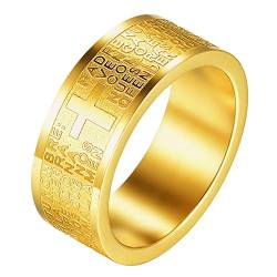 JewelryWe Schmuck Herren-Ring, Damen-Ring, Edelstahl, Bibel Gebet Kreuz, Gold, mit Gravur, Größe 57 von JewelryWe