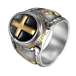 JewelryWe Schmuck Herren-Ring Edelstahl Retro Christian Heilig Kreuz Gebet Ring Bandring Gold Schwarz Silber, Größe 65 von JewelryWe