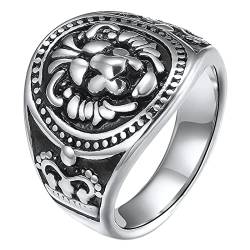 JewelryWe Schmuck Herren-Ring Edelstahl Retro Löwe König Krone Ring Siegelring Bandring Biker Band für Männer Junge Gravur Silber Größe 57 von JewelryWe