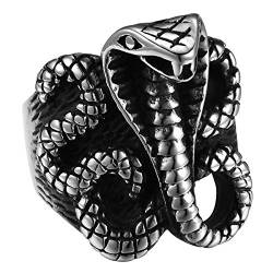 JewelryWe Schmuck Herren-Ring Edelstahl Schlange Kobra Ring Band mit Gravur Silber Punk Vatertag Geschenk Größe 71 von JewelryWe