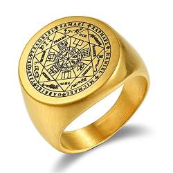 JewelryWe Schmuck Herren-Ring mit Gravur Edelstahl Siegel der Sieben Erzengel Siegelring Silber Gold Schwarz Größer 68mm von JewelryWe