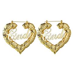 JewelryWe Schmuck Personalisiert Damen Ohrringe mit Name, Edelstahl Große Herz Creolen Ohrstecker Mädchen Geschenk 90mm Gold von JewelryWe