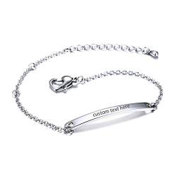 JewelryWe Schmuck Personalisierte Damen Armband mit Gravur, Edelstahl Poliert Link Charmsarmband Armkette verstellbar, Silber von JewelryWe