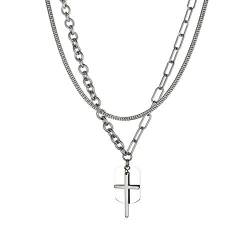 JewelryWe Schmuck Personalisierte Halskette Herren Kreuz Dog Tag Erkennungsmarke Anhänger mit 2 Edelstahl Ketten für Männer Frauen mit Gravur von JewelryWe