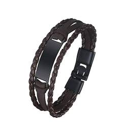 JewelryWe Schmuck Personalisierte Herren Lederarmband mit Gravur Geflochten Leder Poliert Armreif Manschette Armspange Braun Geschenk von JewelryWe