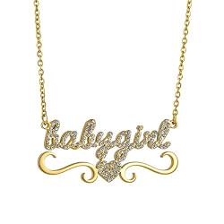 JewelryWe Schmuck Personalisierte Namenskette Damen Halskette mit Edelstahl Zirkonia Herz Anhänger Kette mit Name Geschenke für Frauen Mädchen Gold von JewelryWe