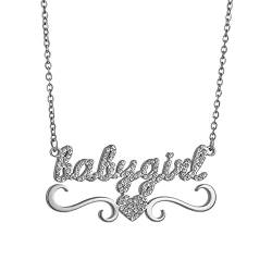 JewelryWe Schmuck Personalisierte Namenskette Damen Halskette mit Edelstahl Zirkonia Herz Anhänger Kette mit Name Geschenke für Frauen Mädchen Silber von JewelryWe