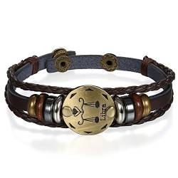 JewelryWe Schmuck Punk Modisch 12 Sternbilder Sternzeichen Herren Damen Charm Armband Geflochten Leder Legierung Multilayer Armreifen, 1/12 Stück - Waage von JewelryWe