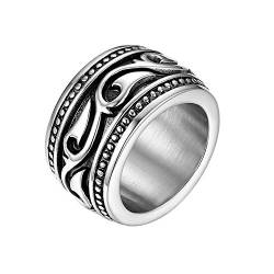 JewelryWe Schmuck Retro Herren-Ring Edelstahl schwer breit Flamme Muster Celtic Ring Band Bandring mit Gravur Silber Größe 54 von JewelryWe