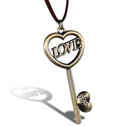 JewelryWe Schmuck Samtseil Kette mit LOVE Schlüssel Key Anhänger, Pullover Halskette für Damen und Herren, Länge 80cm Verstellbar von JewelryWe