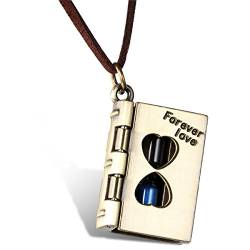 JewelryWe Schmuck Samtseil Kette mit öffenbarem Forver Love Sanduhr Liebesbrief Herren Anhänger, Pullover Halskette Partnerkette für Männer, Länge 80cm Verstellbar von JewelryWe