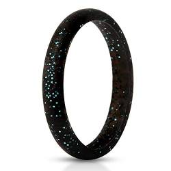 JewelryWe Schmuck Silikon Ehering für Frauen, 2.7mm schmale Gummi Hochzeit Bands Gummibänder Ring Schwarz mit Glitzer für Sport und Outdoor, Größe 52 von JewelryWe