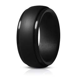 JewelryWe Schmuck Silikon Ehering für Männer, 9mm Hochglanz Poliert Gummi Hochzeit Bands Gummibänder Ring für Sport und Outdoor, Schwarz, Größe 59 von JewelryWe