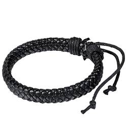 JewelryWe Schmuck Unisex Lederarmband, Geflochten Leder Armband Armreif, für Herren Damen, Schwarz, mit Geschenk Tüte von JewelryWe