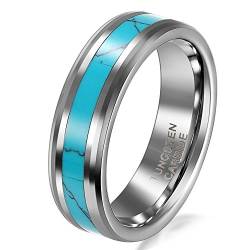 JewelryWe Schmuck Wolframcarbid Damen-Ring Synthetische Türkis Inlay 6mm Bandring Eheringe Verlobungsringe Größe 52 von JewelryWe