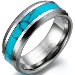 JewelryWe Schmuck Wolframcarbid Herren-Ring Synthetische Türkis Inlay 8mm Bandring Eheringe Verlobungsringe Größe 52 von JewelryWe