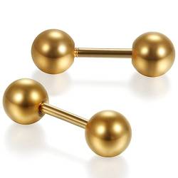 JewelryWe Schmuck Zungenpiercing Barbell Ring Edelstahl Piercing Körperpiercings Nippel Ringe Ohrstecker Ohrpiercing Gold (Stablänge: 13 mm/Kugelgröße: 4 mm) von JewelryWe