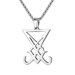 JewelryWe Siegel von Luzifer Kette Herren: Silber Edelstahl Satanisches Symbol Sigil of Lucifer Satan Anhänger Religiöse Halskette Heidnisch Wicca Amulett Schmuck für Männer von JewelryWe
