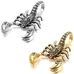 JewelryWe Skorpion Kette Herren Edelstahl: 2pcs Männer Halskette Biker Große Skorpion Anhänger mit 55cm Kette Sternzeichen Tierkreis Horoskop Halskette Silber Gold von JewelryWe