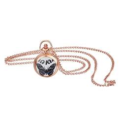JewelryWe Taschenuhr Damen Elegant Schmetterling Analog Quarz Uhr mit Halskette Kette Pocket Watch Geschenk Rosegold von JewelryWe