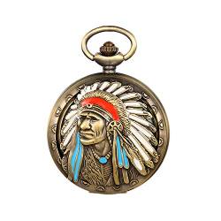 JewelryWe Taschenuhr Herren Analog Quarz Vintage Indianer Alter Mann Uhr Pocket Watch mit Halskette Kette von JewelryWe
