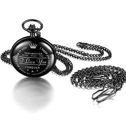 JewelryWe Taschenuhr Herren Kette Schwarz: Klassische Einfache Glatt Kettenuhr mit Gravur to My Brother Analog Quarz Uhr mit Halskette Geschenk für Männer Bruder Freunde von JewelryWe