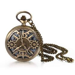 JewelryWe Taschenuhr Herren Retro Zahnrad Kettenuhr Analog Quarz Uhr mit Halskette Kette Pocket Watch Geschenk für Männer Frau von JewelryWe