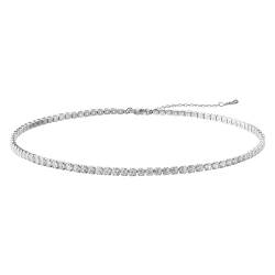 JewelryWe Tennis Halskette Damen Choker: 3mm Edelstahl Zirkonia Glitzer Halsband verstellbare dünne Tennis Choker Kette Silber Geschenk für Frau Mädchen von JewelryWe