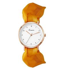JewelryWe Uhren Damen Elastisch Haarband - Einzigartige Einfache Analog Quarz Armbanduhr Frauen Mädchen Uhr mit Gelb Haargummi Elastisch Armband von JewelryWe