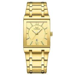 JewelryWe Uhren Herren Edelstahl Quadrat - Gold Quadratische Römische Ziffern Zifferblatt 30m wasserdichte Kalender Analog Quarz Armbanduhr mit Gold Edelstahl Armband Geschäfts Lässige Uhr für Männer von JewelryWe