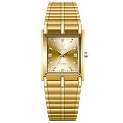 JewelryWe Uhren Herren Edelstahl Rechteckig: Luxus 30 Wasserdicht Analog Quarz Armbanduhr Gold Edelstahl Armband Geschäft Lässige Uhr mit Strass Rechteck Zifferblatt Geschenk für Männer von JewelryWe