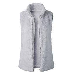 SKEPO Damen Weste Steppweste Sherpa Fleece Ärmellos Winter Warm Hoodie Outwear Mantel Zip Jacke Mit Stehkragen (Grau) von JewelryWe