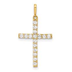13,8 mm Gold poliert CZ Zirkonia simulierter Diamant lateinischer religiöser Glaube Kreuz Anhänger Halskette Schmuck Geschenke für Frauen, Zirkonia von JewelryWeb