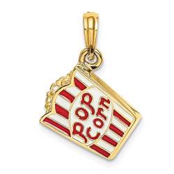 14 Karat Gold 3D-Beutel Popcorn rot und weiß gestreift Emaille Taschenanhänger Halskette misst 13,9 x 13,5 mm breit, 6,05 m Schmuck für Damen, One Size, Metall Emaille Goldfarben Aus Metall, Kein von JewelryWeb