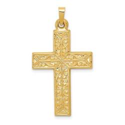 14ct Gelbgold massiv poliert filigran religiösen Glauben Kreuz Anhänger Halskette misst 36,75x20,5mm breit Schmuck Geschenke für Frauen, Gelbgold, Gelbgold von JewelryWeb