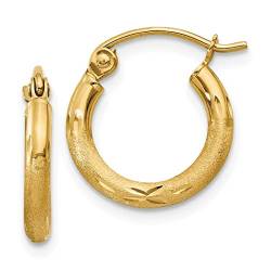 Creolen, goldfarben, satiniert und funkelnd, 2 mm, rund, 13 mm lang, 2 mm dick, Schmuckgeschenke für Frauen von JewelryWeb