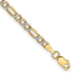 Figarokette, 14 Karat, 3,2 mm, halbmassiv mit Rhodium-Pavé-Fassung, Schmuck, Geschenke für Frauen, 23 cm, Gelbgold von JewelryWeb