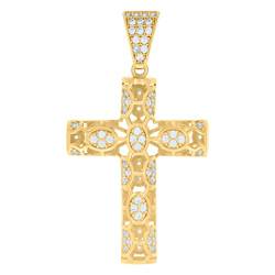 Halskette für Herren, Gelbgold, Zirkonia, künstlicher Diamant, Kreuz, religiöser Charm-Anhänger, Halskette für Herren von JewelryWeb