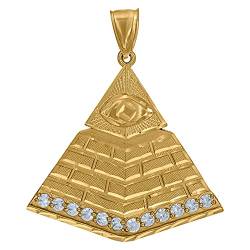 Halskette für Herren, Gelbgold, Zirkonia, künstlicher Diamant, Pyramiden-Anhänger, Halskette für Herren von JewelryWeb