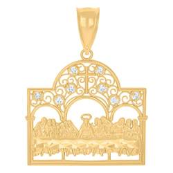 Halskette mit Anhänger, Gelbgold, Zirkonia, künstlicher Diamant, religiöser Charm-Anhänger, 50,5 x 38 mm breit, Schmuck für Herren von JewelryWeb