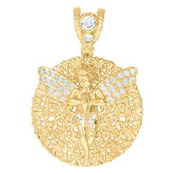 Halskette mit Anhänger, Gelbgold, Zirkonia, künstlicher Diamant, religiöser Schutzengel-Medaillon, Schmuck, für Herren von JewelryWeb