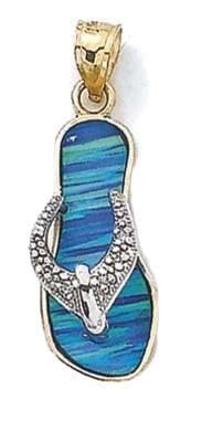 Halskette mit Anhänger aus 14 Karat zweifarbigem Gold, blauer künstlicher Opal, Flip-Flop-Diamant, Schmuck, Geschenke für Frauen, Metall, Diamant von JewelryWeb