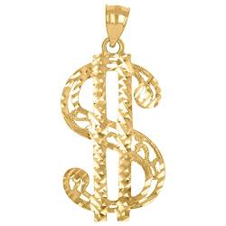 Halskette mit Glücksspiel-Dollarzeichen-Anhänger, Gelbgold, Schmuck für Herren von JewelryWeb