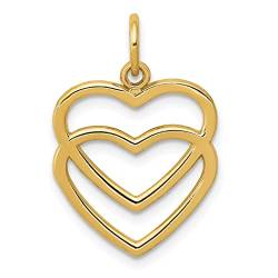 Halskette mit doppeltem Herzanhänger, 15 mm, Gold, poliert, Schmuck, Geschenke für Frauen von JewelryWeb
