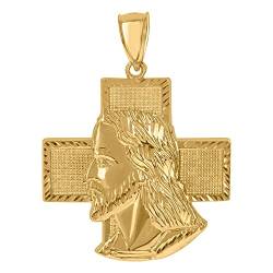 Halskette mit religiösem Jesus-Kreuz-Anhänger für Herren, Gelbgold, Schmuck für Männer von JewelryWeb